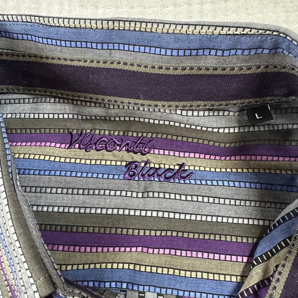 NWT Visconti Black Men's L Long Sleeve Button Down Purple Striped Designer Shirt - Picture 2 of 7